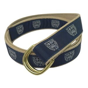 St Lawrence University Belt by Leather Man Sz XL D Ring Woven Tan Blue Retro
